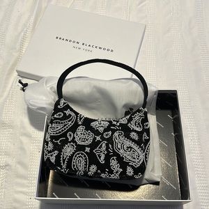 Brandon blackwood beaded paisley Syl bag in black and white.